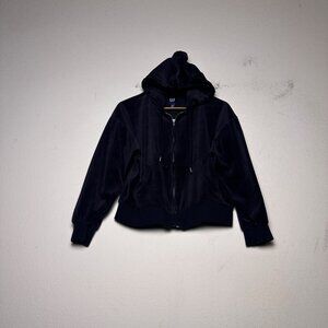 Gap Velour Velvet Full Zip Drawstrings Hoodie Women S Petite Black Y2K Hooded